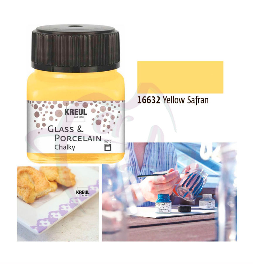 Краска по фарфору, керамике и стеклу матовая укрывистая Glass&Porcelain Chalky 160°С- жёлтый шафран/б.20мл