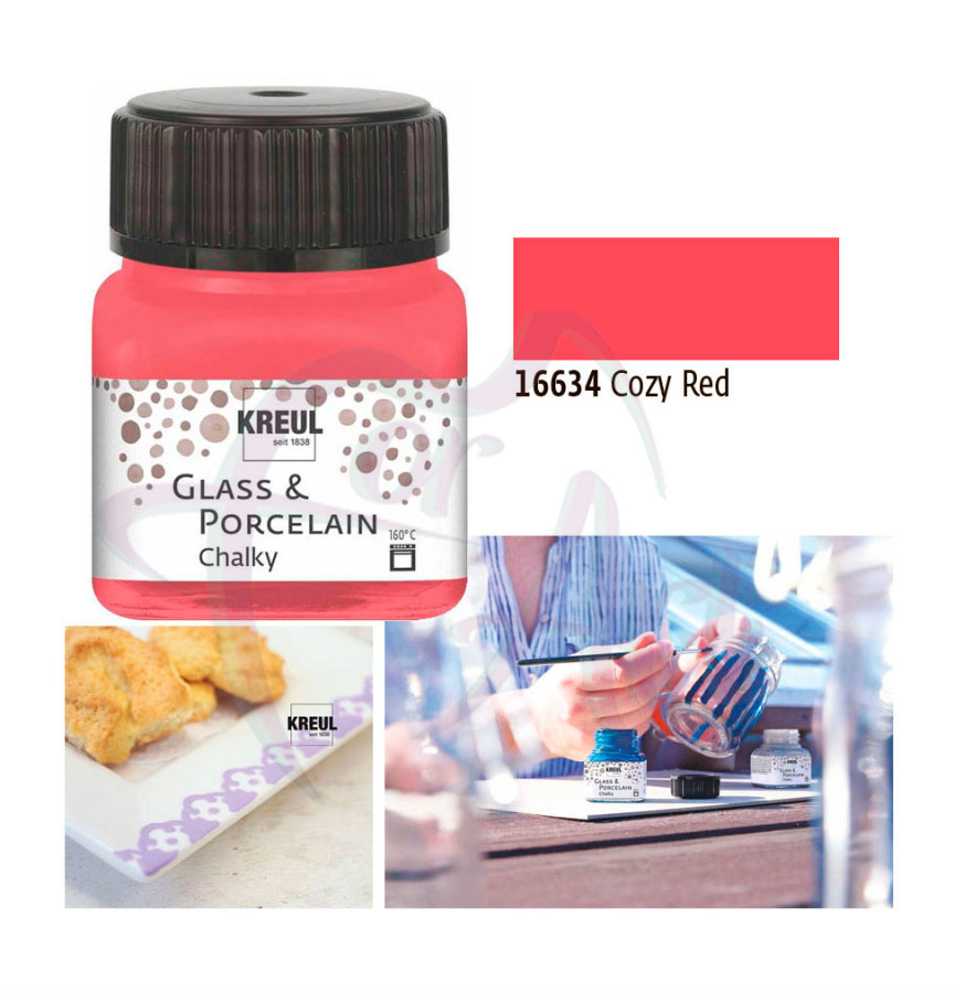 Краска по фарфору, керамике и стеклу матовая укрывистая Glass&Porcelain Chalky 160°С- красный мягкий/б.20мл