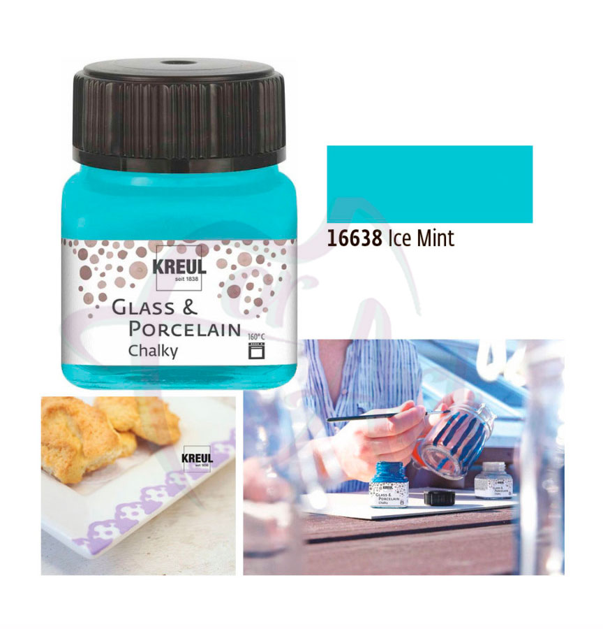 Краска по фарфору, керамике и стеклу матовая укрывистая Glass&Porcelain Chalky 160°С- ледяная мята/б.20мл