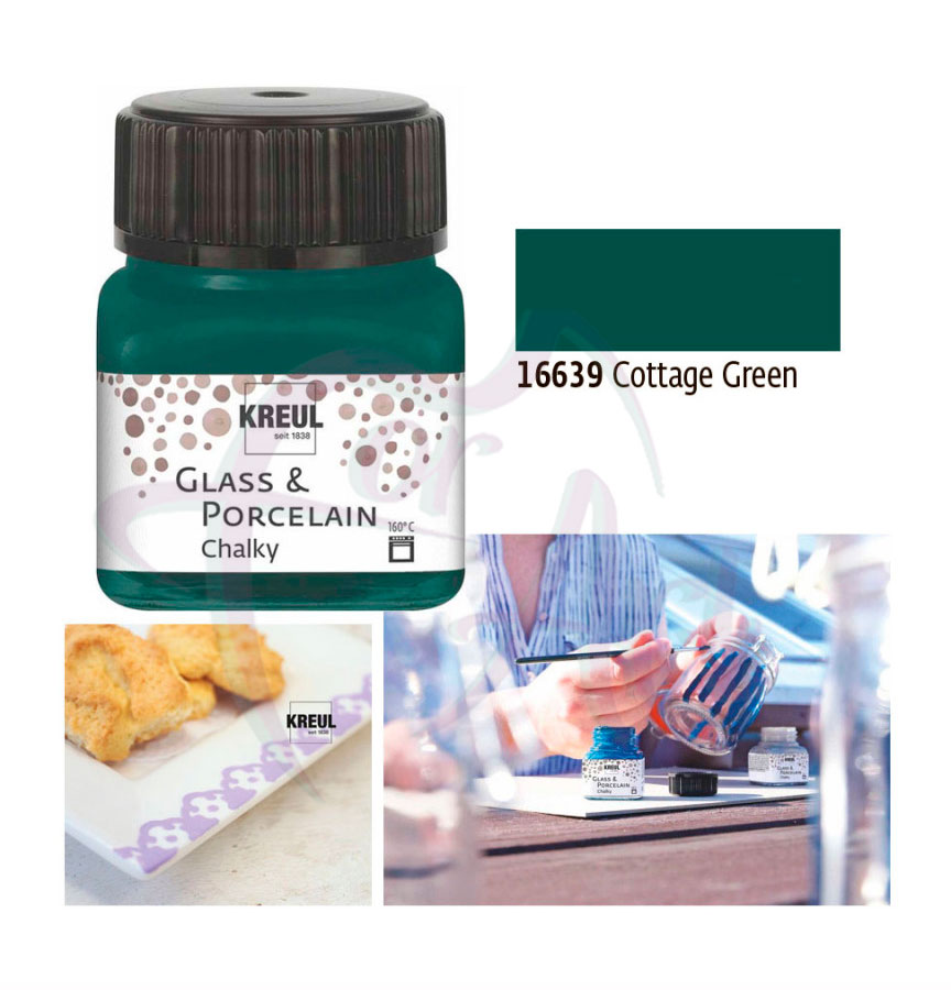 Краска по фарфору, керамике и стеклу матовая укрывистая Glass&Porcelain Chalky 160°С- зелёная/б.20мл