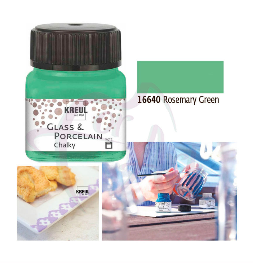 Краска по фарфору, керамике и стеклу матовая укрывистая Glass&Porcelain Chalky 160°С- розмарин/б.20мл