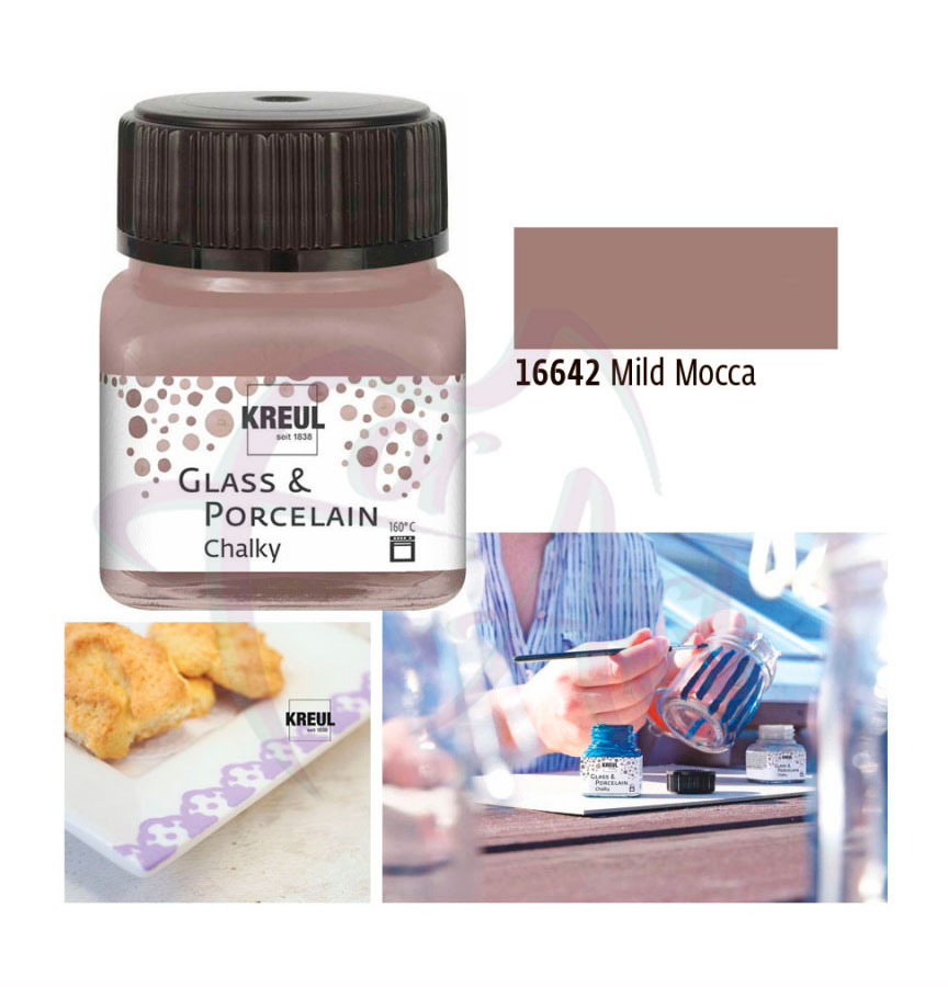 Краска по фарфору, керамике и стеклу матовая укрывистая Glass&Porcelain Chalky 160°С- кофе мокка/б.20мл