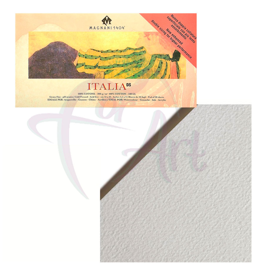 Блок для акварели Magnani ITALIA grana fine 12х23см/100% хлопок/300 гр., 20 листов