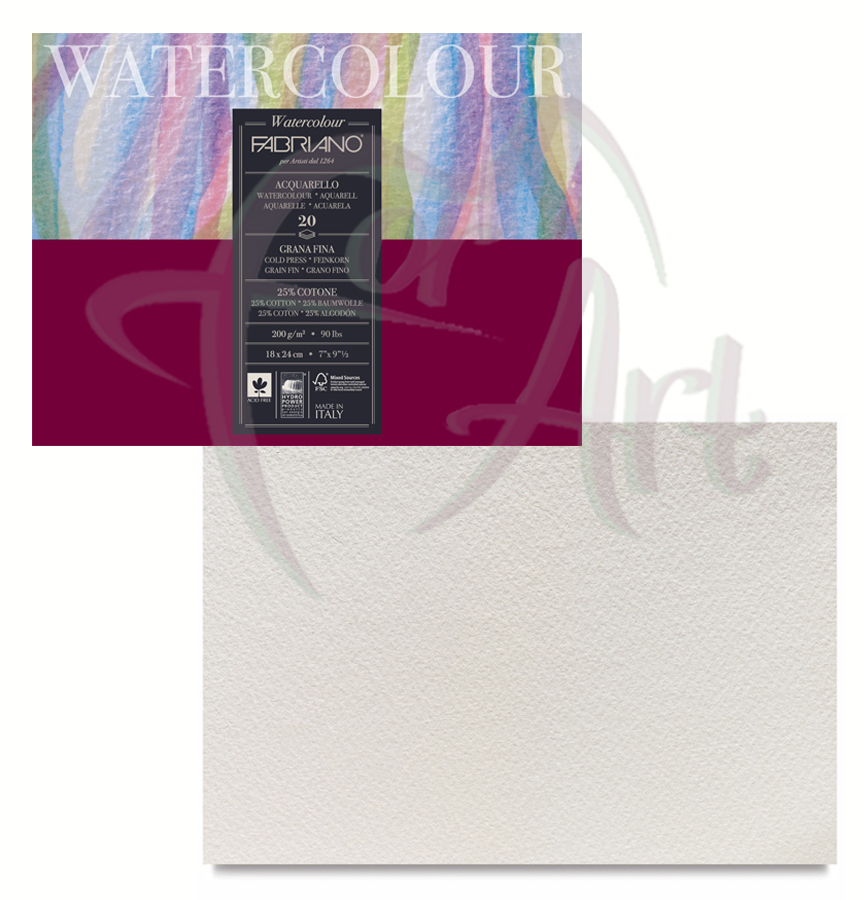 Склейка бумаги для акварели Fabriano Watercolour grana fina 18х24см/20л/200гр