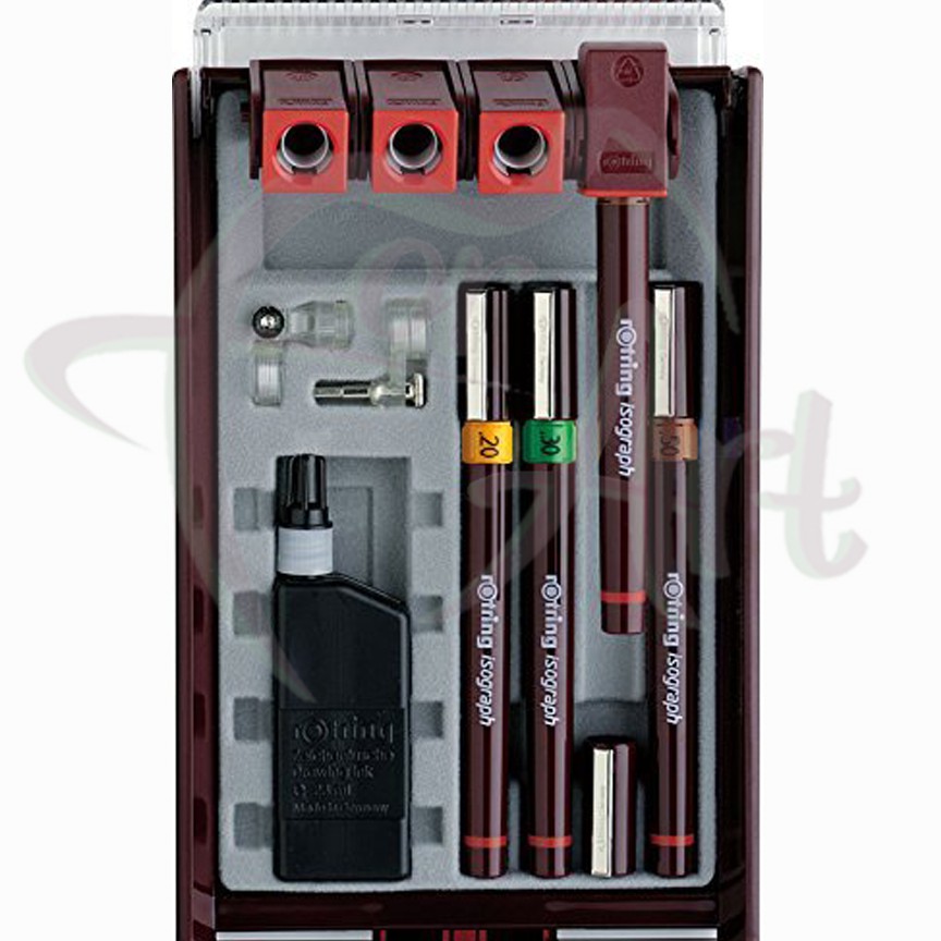 Чертежный набор Rotring 4 изографа + аксессуары в пластиковом пенале
