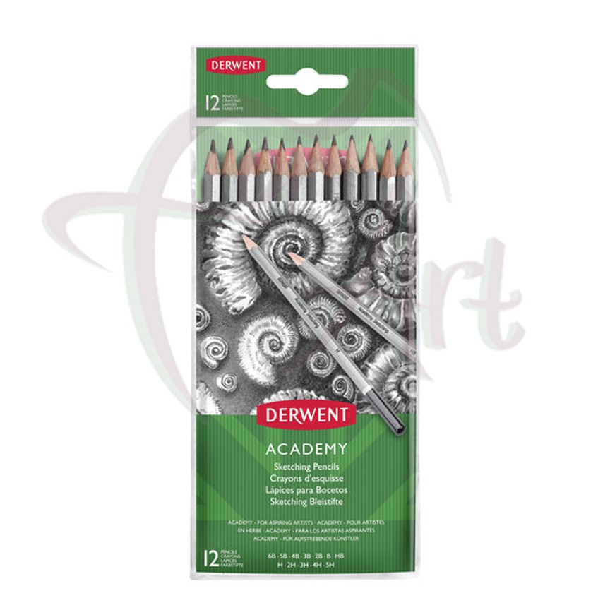 Набор чернографитных карандашей Derwent ACADEMY 12шт (6B-5H) в пластиковом пенале