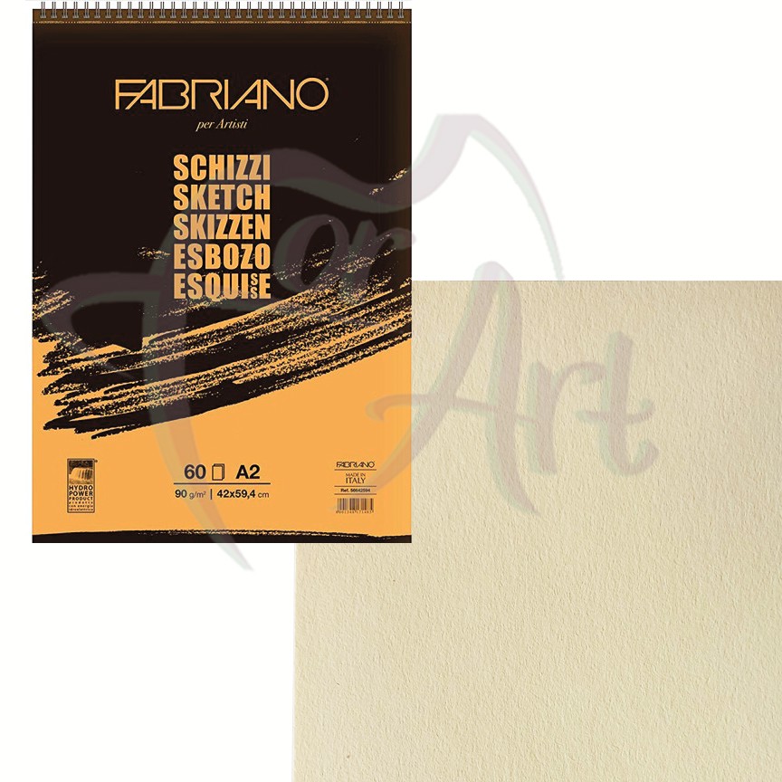 Альбом на спирали для графики Fabriano Schizzi- бумага цвета слоновая кость/A2/90гр/60л