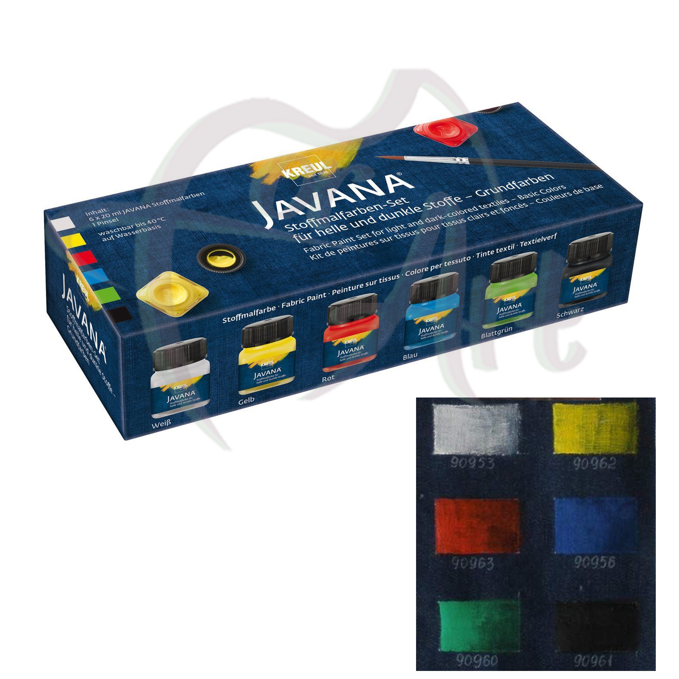 Набор красок для росписи тёмной ткани C.Kreul Javana Textil Opak Basic Colors 6цветов по 20мл + кисть