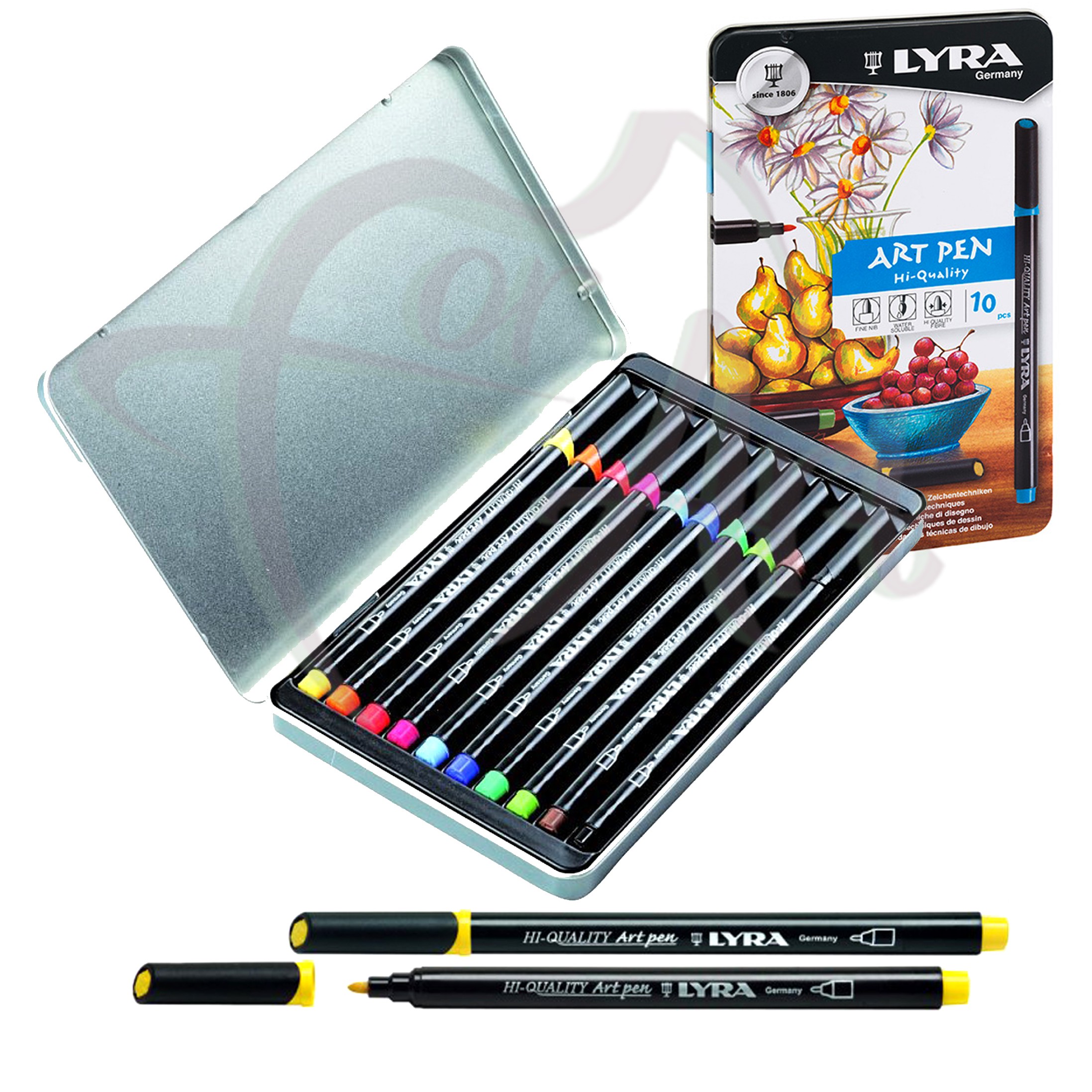 Набор художественных акварельных фломастеров Lyra Hi-Quality Art Pen 10 цветов в металлической коробке