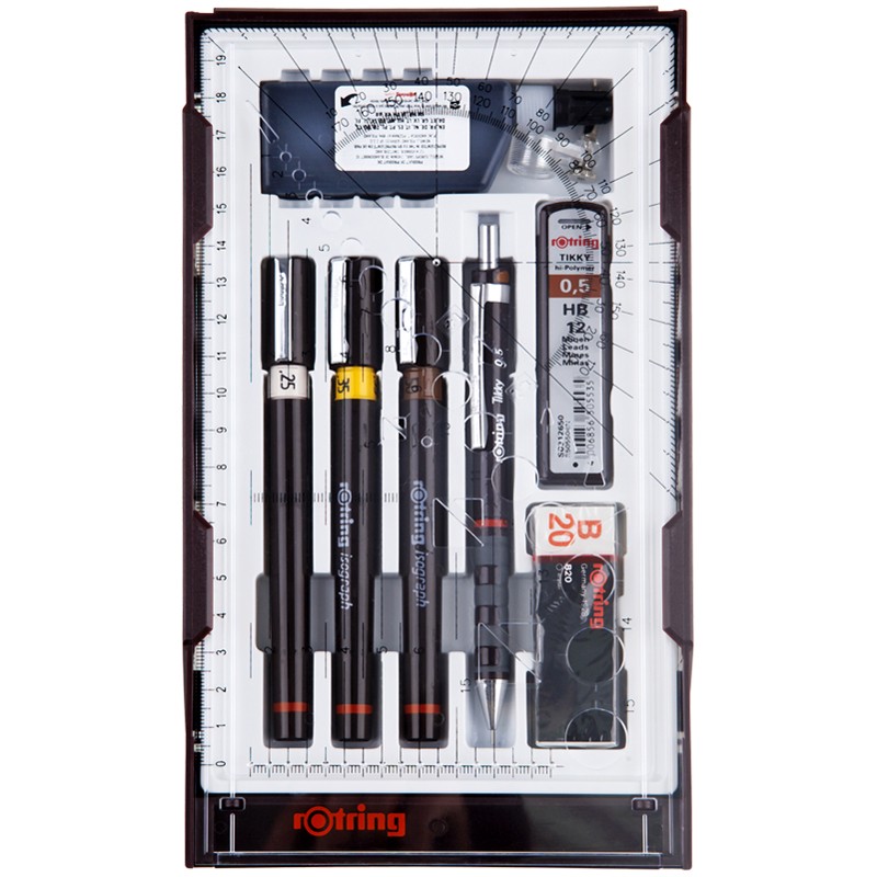 Чертежный набор Rotring 3 изографа + аксессуары в пластиковом пенале