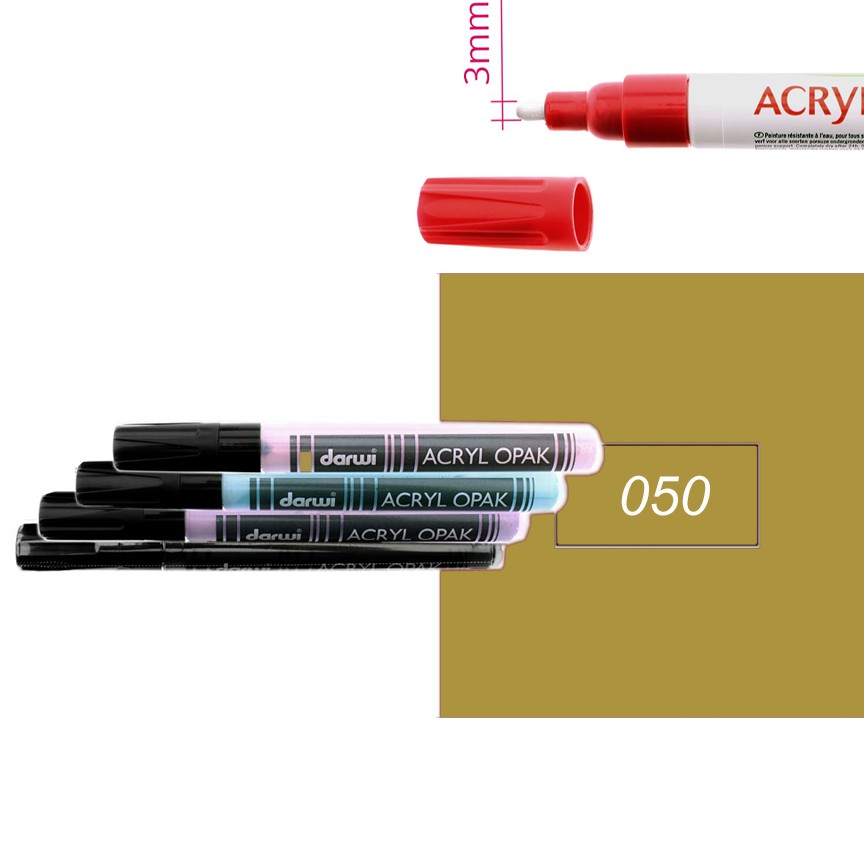 Акриловый маркер Darwi Acryl Opak круглый наконечник 3мм- золото