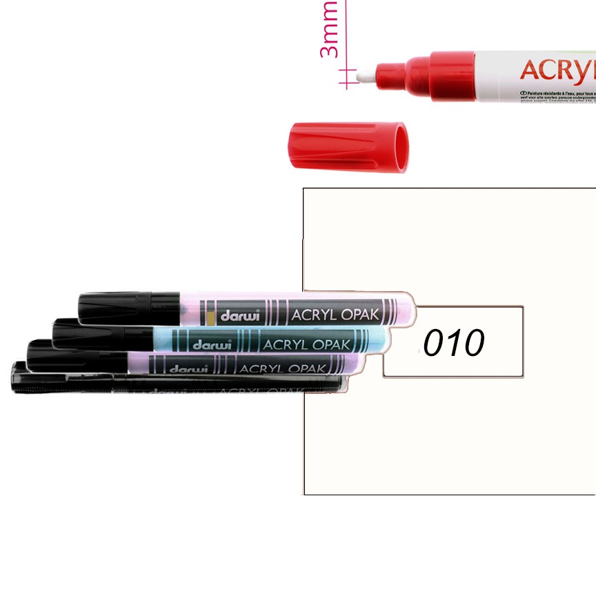 Акриловый маркер Darwi Acryl Opak круглый наконечник 2мм- белый
