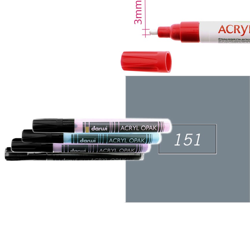 Акриловый маркер Darwi Acryl Opak круглый наконечник 3мм- серый холодный