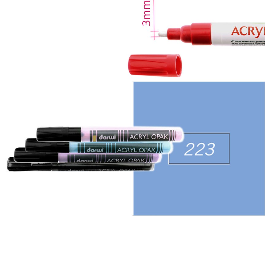Акриловый маркер Darwi Acryl Opak круглый наконечник 3мм- серо-голубой