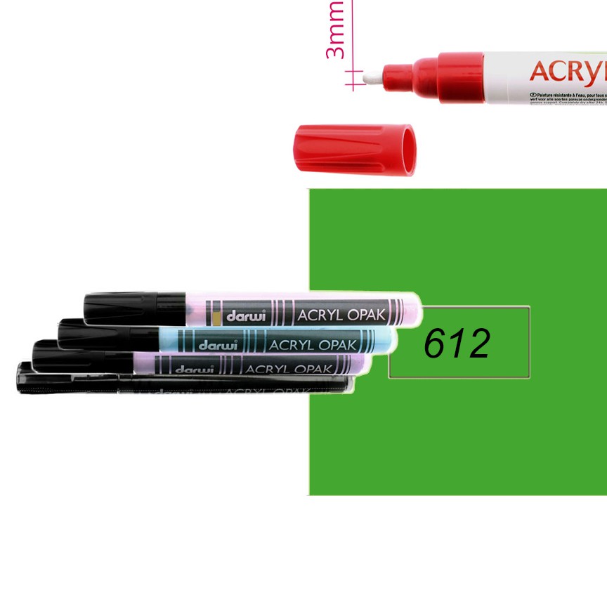 Акриловый маркер Darwi Acryl Opak круглый наконечник 3мм- зелёный стойкий
