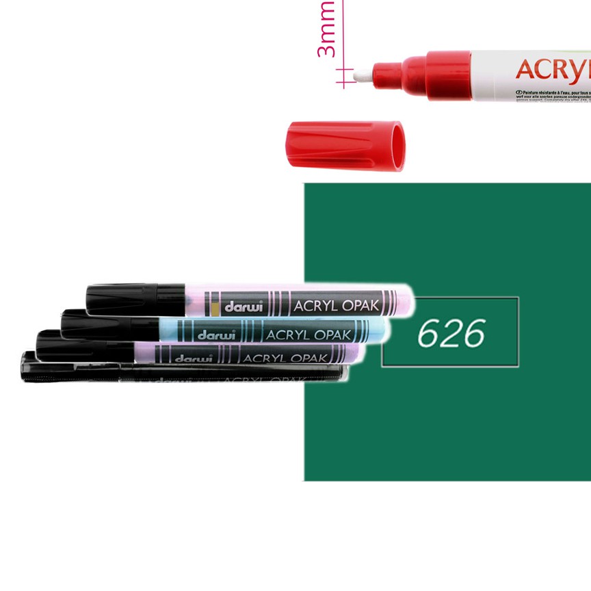 Акриловый маркер Darwi Acryl Opak круглый наконечник 3мм- зелёный тёмный