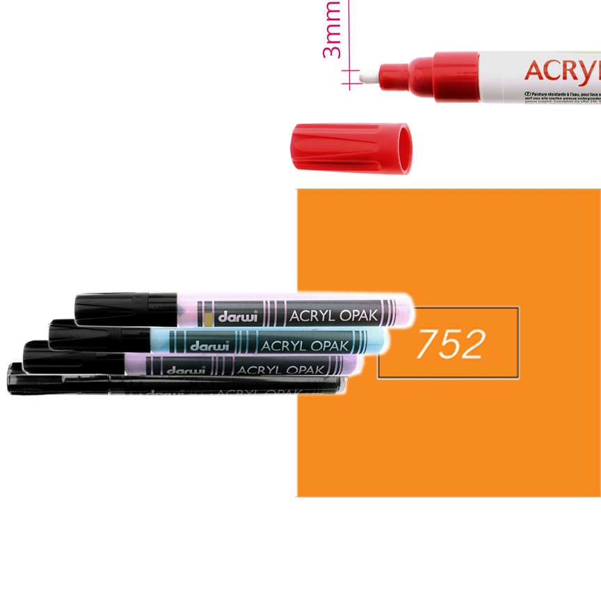 Акриловый маркер Darwi Acryl Opak круглый наконечник 3мм- оранжевый