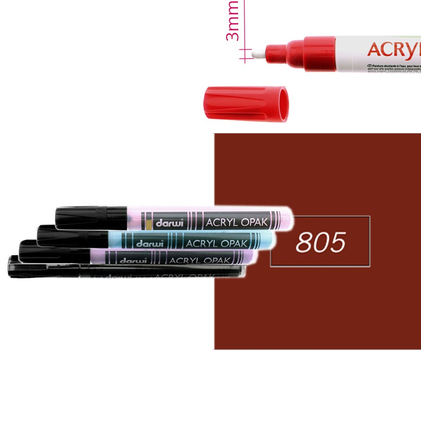 Акриловый маркер Darwi Acryl Opak круглый наконечник 3мм- коричневый тёмный