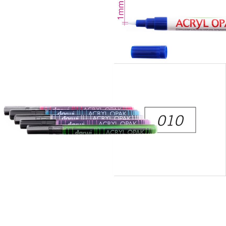 Акриловый маркер Darwi Acryl Opak круглый наконечник 1мм- белый