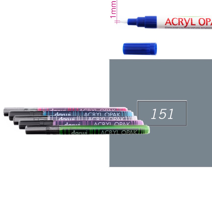 Акриловый маркер Darwi Acryl Opak круглый наконечник 1мм- серый холодный