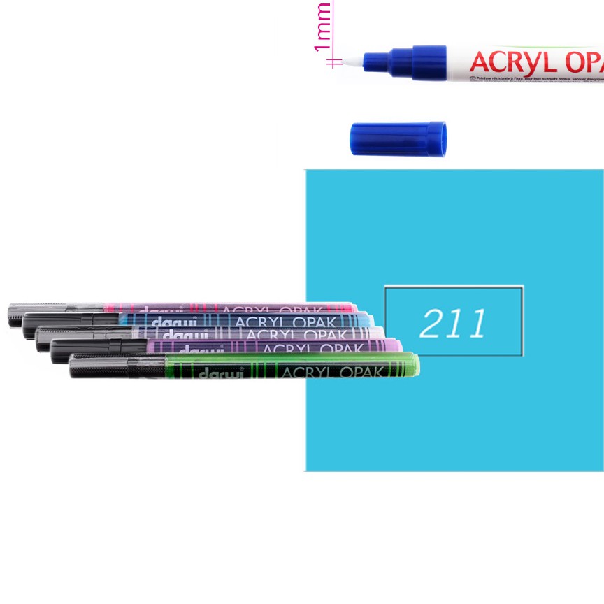 Акриловый маркер Darwi Acryl Opak круглый наконечник 1мм- карибский голубой