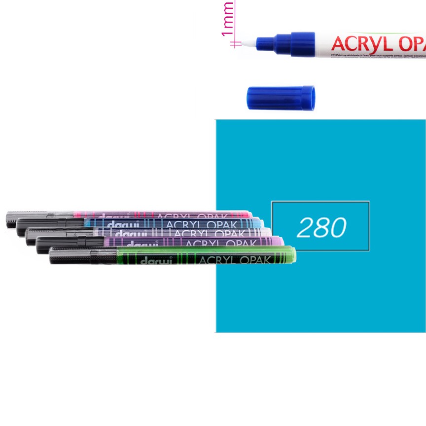 Акриловый маркер Darwi Acryl Opak круглый наконечник 1мм- бирюзовый