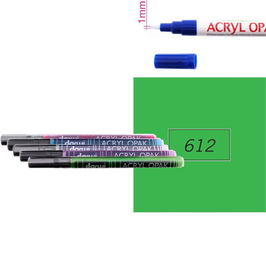 Акриловый маркер Darwi Acryl Opak круглый наконечник 1мм- зелёный прочный