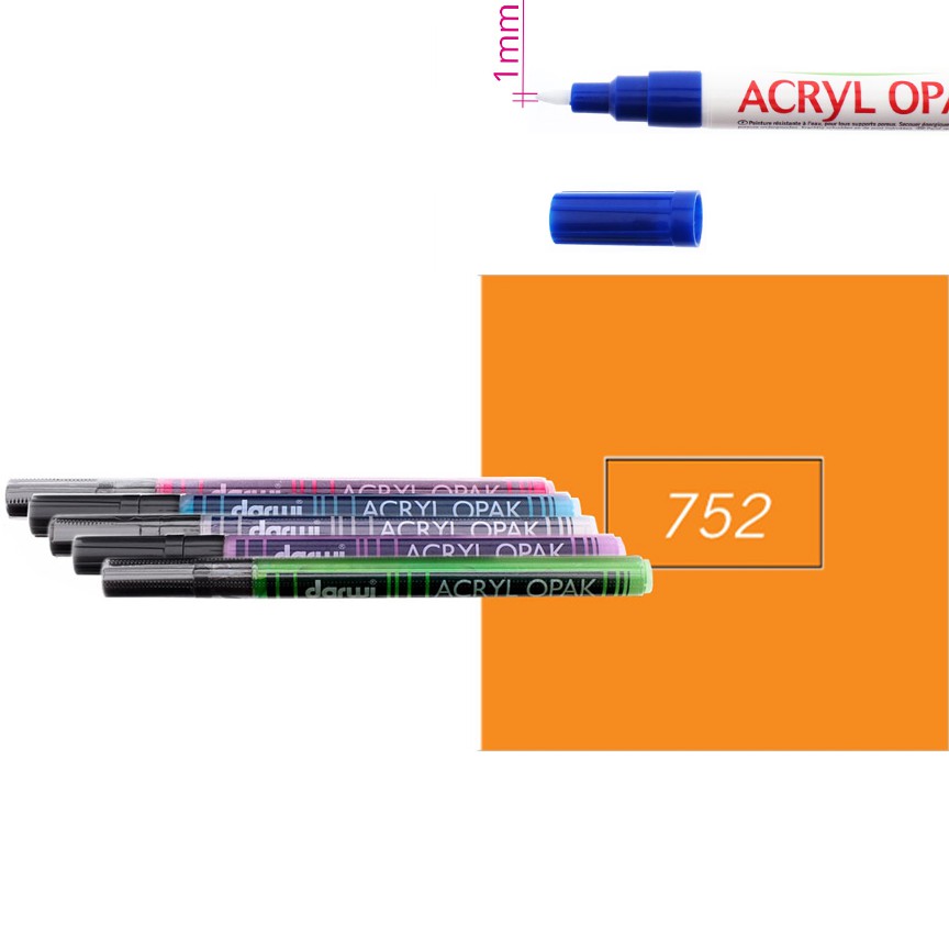 Акриловый маркер Darwi Acryl Opak круглый наконечник 1мм- оранжеввый