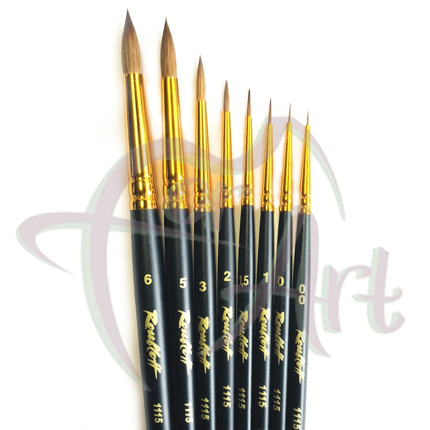 Кисти колонковые круглые Roubloff ser.1115 на короткой чёрной ручке