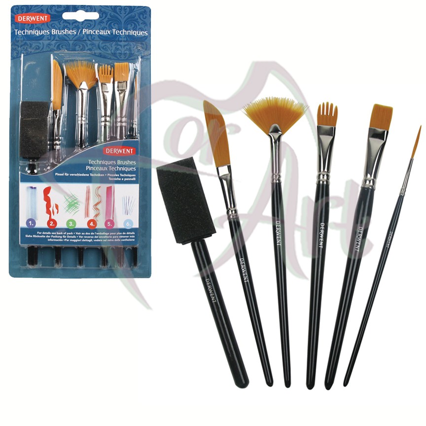 Набор  кистей Derwent Technique Brush Set для разлиных техник / 6шт