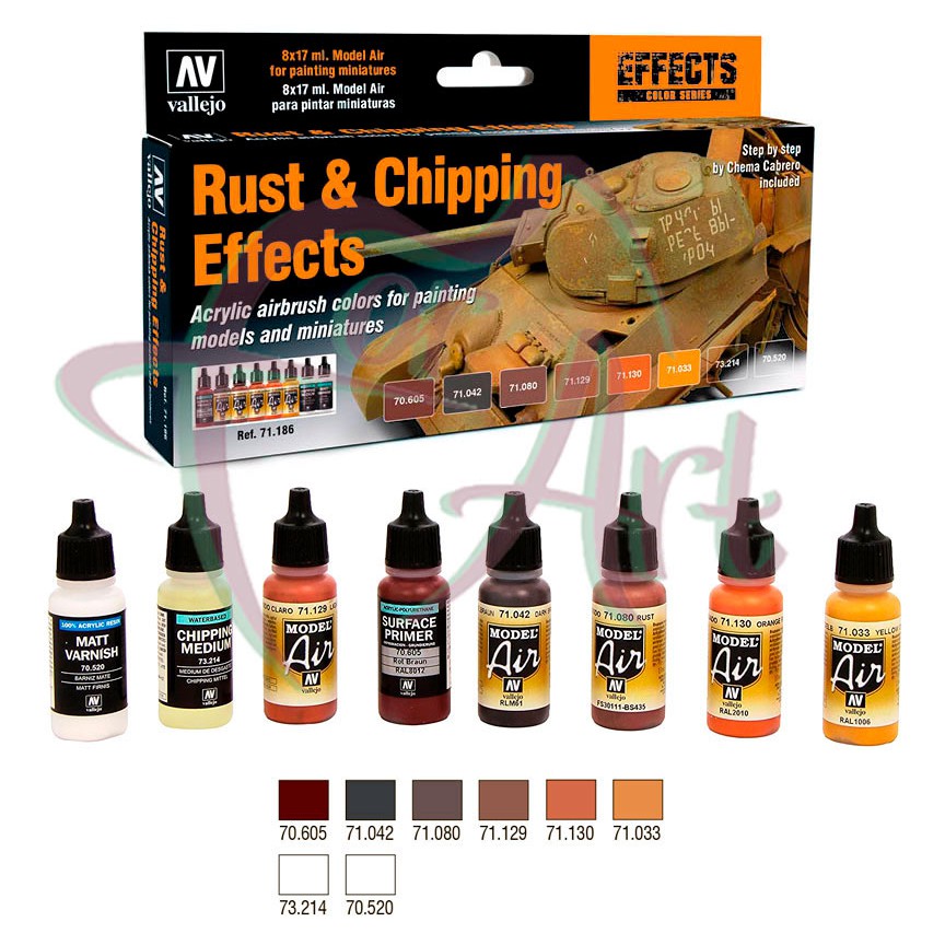 Набор красок для моделизма Vallejo Model Air - RUST & CHIPPING EFFECTS/эффекты ржавчины и сколов/8 цветов