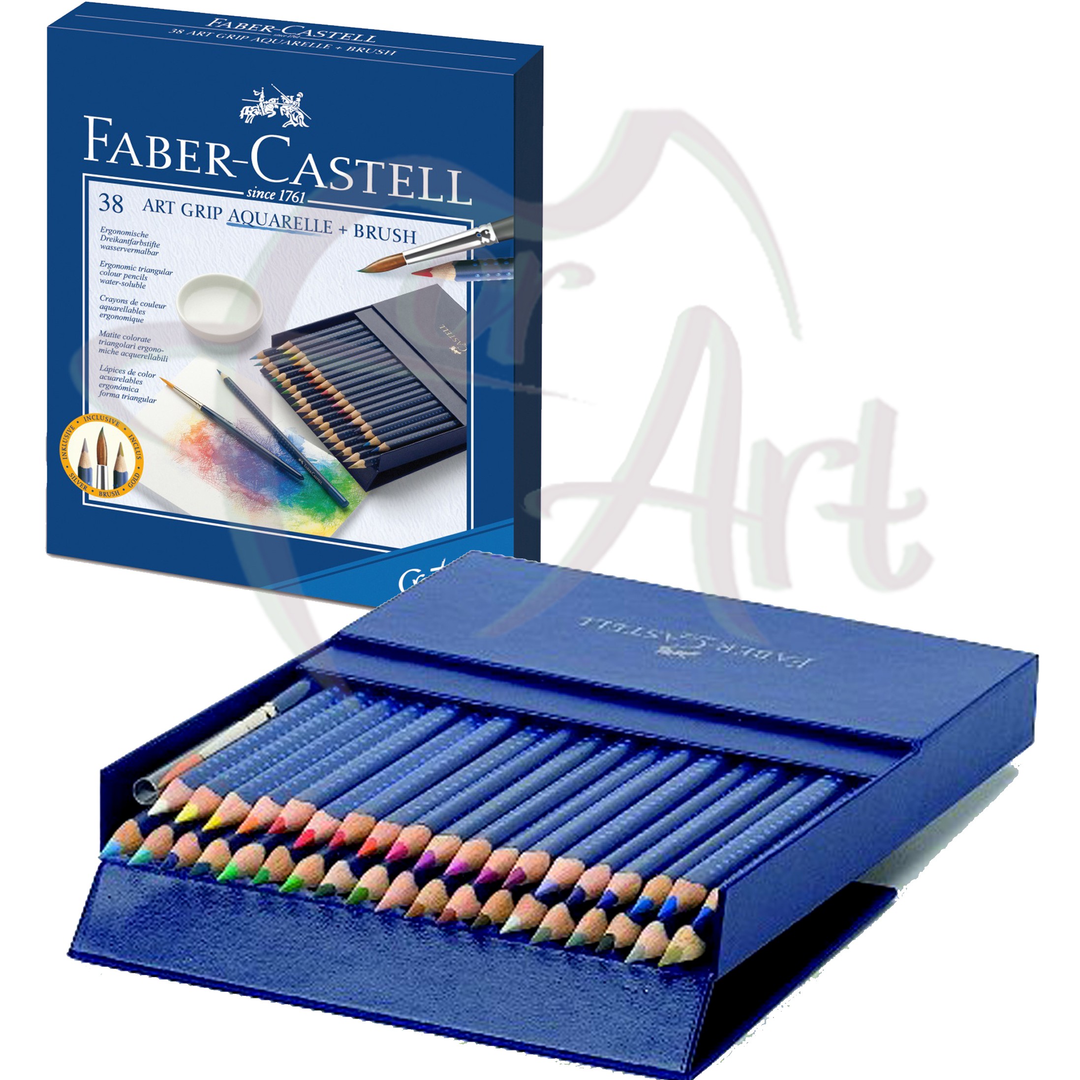 Набор акварельных карандашей Faber-castell Art Grip/36 цветов золотой+ серебряный+ кисточка в студийной коробке