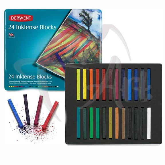 Набор чернильных мелков Derwent Inktense 24 цвета в металлической коробке