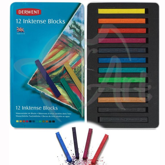 Набор чернильных мелков Derwent Inktense 12 цветов в металлической коробке