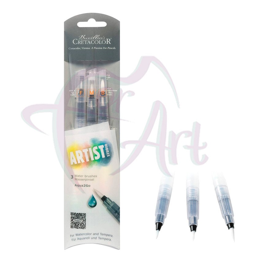 Набор кисточек с резервуаром для воды Artist Studio Line Cretacolor - Aqua 2 Go, 3 размера (тонкая, средняя, толстая)