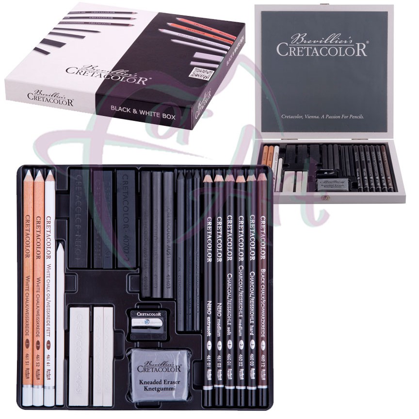 Набор для рисования набросков и эскизов Cretacolor Black&White 25 предметов в деревянной коробке коробке