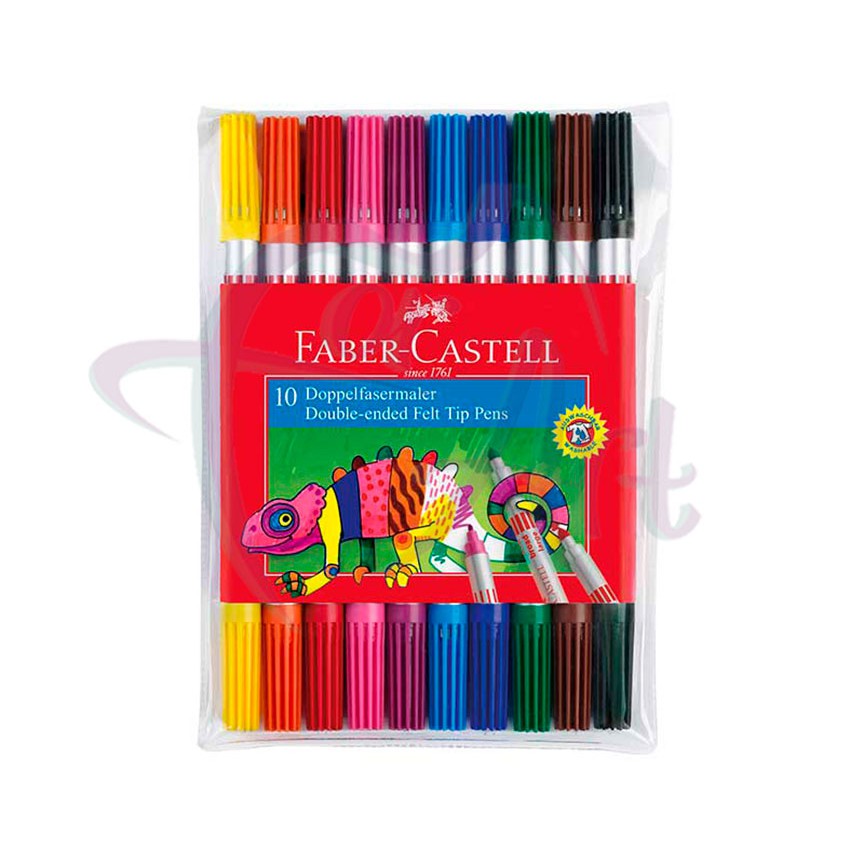 Фломастеры двусторонние Faber-Castell, 10 цветов в футляре