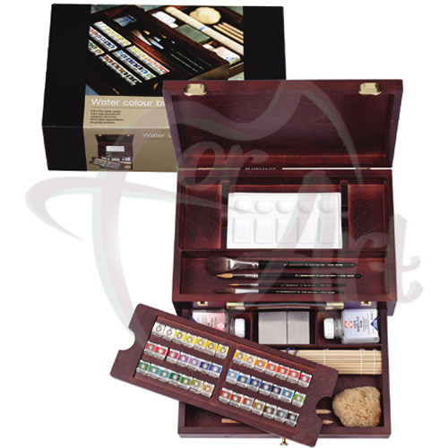 Набор профессиональных акварельных красок Rembrandt Box Master 42 цвета + аксессуары в деревянном ящике