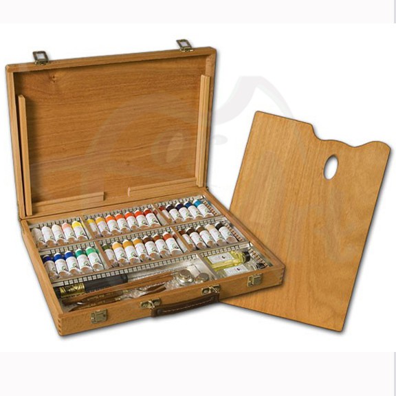 Набор масляных красок Old Holland 34 тубы + аксессуары в деревянном ящике