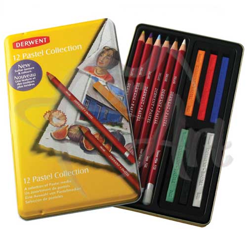Набор для графических работ Derwent Pastel Collection 12 предметов в металлической коробке