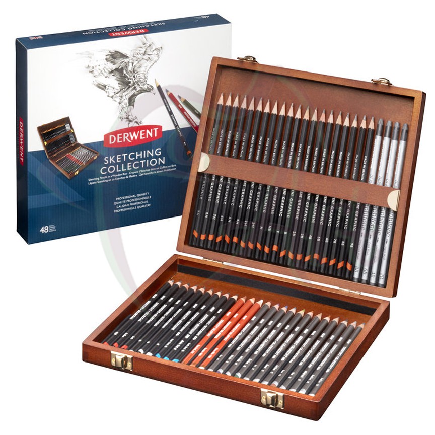 Набор для набросков Derwent Sketching 48 предметов в деревянном ящике