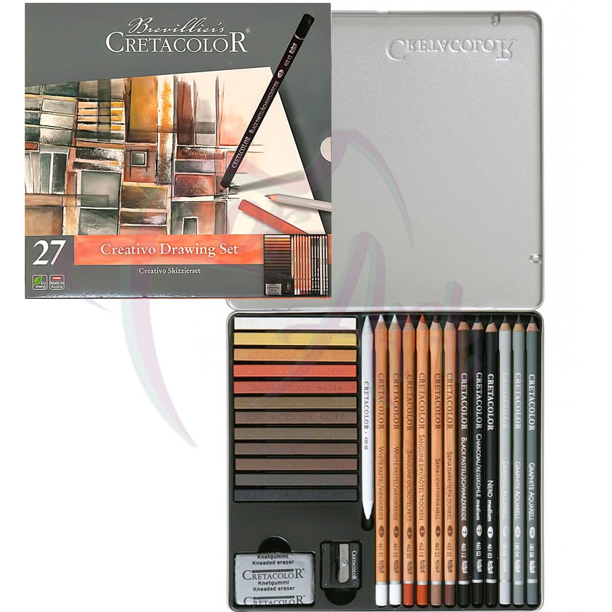 Набор для эскизов и зарисовок Cretacolor Creativo 27 предметов в металлическом пенале